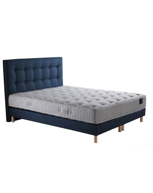 Ensemble Comète Matelas ressorts ensachés + 2 Sommiers + Tête de lit capitonnée bleu marine - 180x200 cm