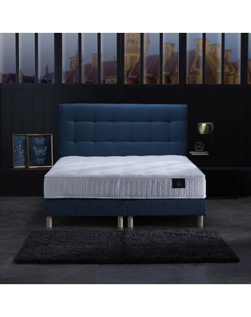 Ensemble Comète Matelas ressorts ensachés + 2 Sommiers + Tête de lit capitonnée bleu marine - 180x200 cm