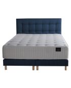 Ensemble Hécate Tête de lit capitonnée + Sommier + Matelas ressorts ensachés Mémoire de forme bleu marine - 180x200 cm