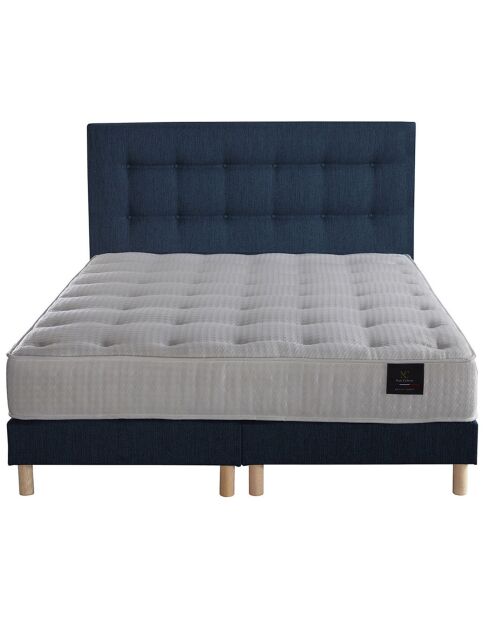 Ensemble Comète Matelas ressorts ensachés + 2 Sommiers + Tête de lit capitonnée bleu marine - 160x200 cm