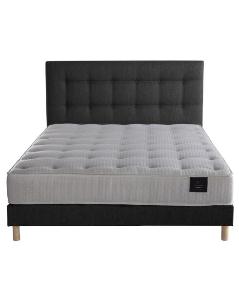 Ensemble Comète Matelas ressorts ensachés + Sommier + Tête de lit capitonnée gris anthracite - 140x190 cm