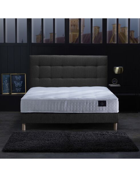 Set Comet: materasso a molle insacchettate + materasso a molle + testiera imbottita grigio antracite - 140x190 cm