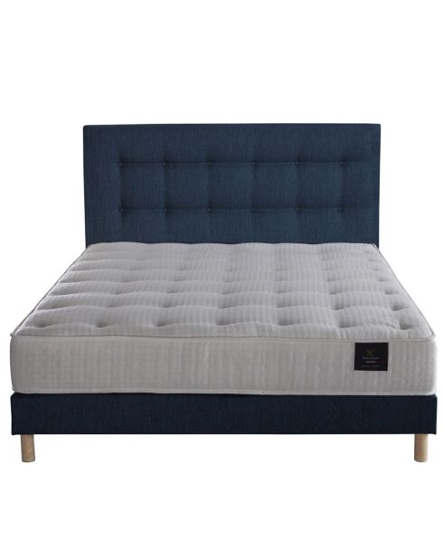 Ensemble Comète Matelas ressorts ensachés + Sommier + Tête de lit capitonnée bleu marine - 140x190 cm