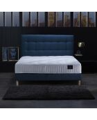 Ensemble Comète Matelas ressorts ensachés + Sommier + Tête de lit capitonnée bleu marine - 140x190 cm