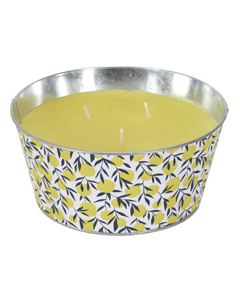 Bougie parfumée citronnelle en pot  blanc/vert/jaune - 9x20.5x20.5 cm