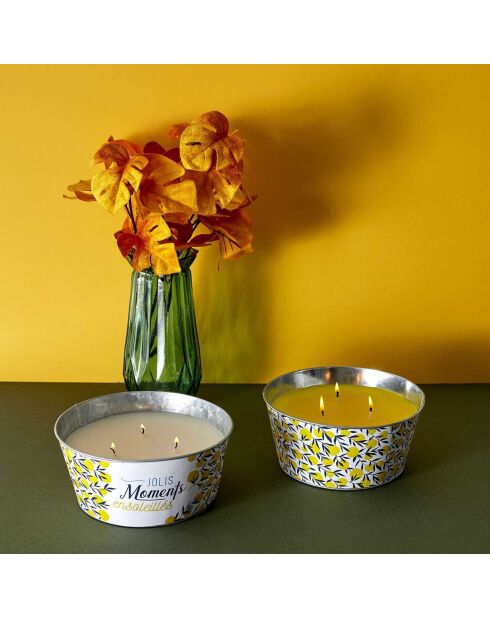 Bougie parfumée citronnelle en pot  blanc/vert/jaune - 9x20.5x20.5 cm