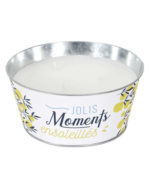 Bougie parfumée citronnelle en pot  blanc/vert/jaune - 9x20.5x20.5 cm