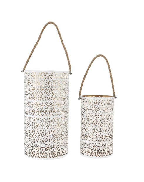 Weiß/goldene Laterne mit Lochmuster - 20,5 x 39 x 20 cm