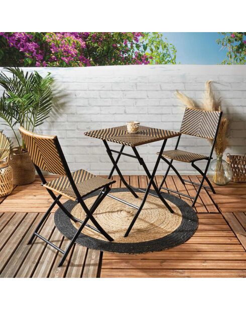 Chaise pliante tressée marron/noir - 45x82x55 cm