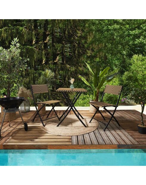 Table pliante tressée marron/noir - 60x72x60 cm