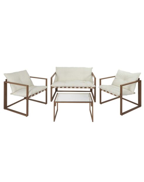 Salon de jardin Cagliari - 4 pièces blanc/marron - 118x69x73 cm