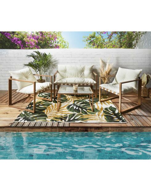 Muebles de jardín Cagliari - 4 piezas blanco/marrón - 118x69x73 cm