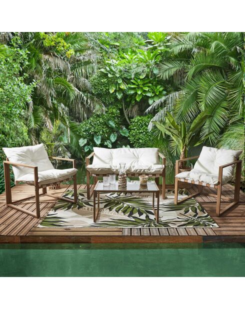 Salon de jardin Cagliari - 4 pièces blanc/marron - 118x69x73 cm