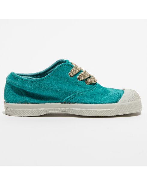 Tennis basses en Velours de Cuir lacets vertes