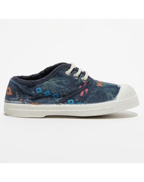 Sneakers met etnische bassen, blauwe veters met print