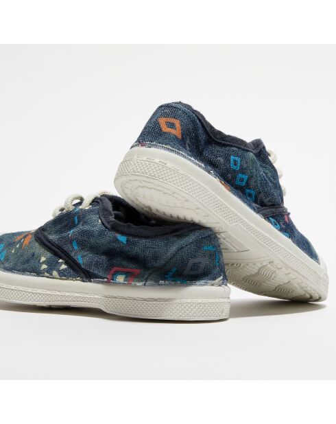 Sneakers met etnische bassen, blauwe veters met print