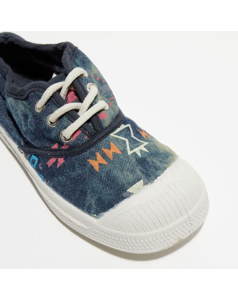 Sneakers met etnische bassen, blauwe veters met print