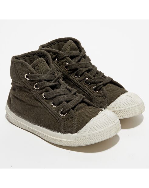 Halfhoge sneakers met kaki veters