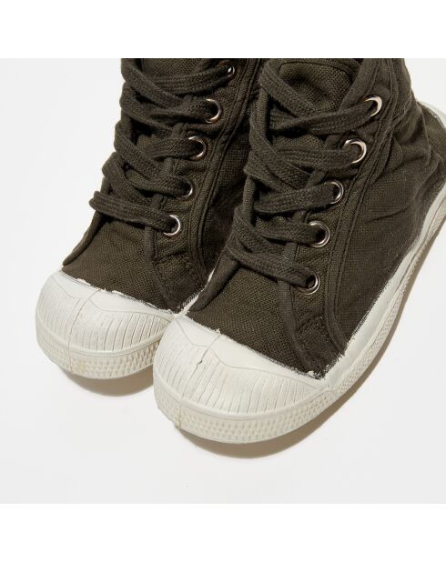 Halfhoge sneakers met kaki veters