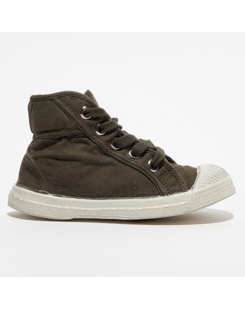 Halfhoge sneakers met kaki veters