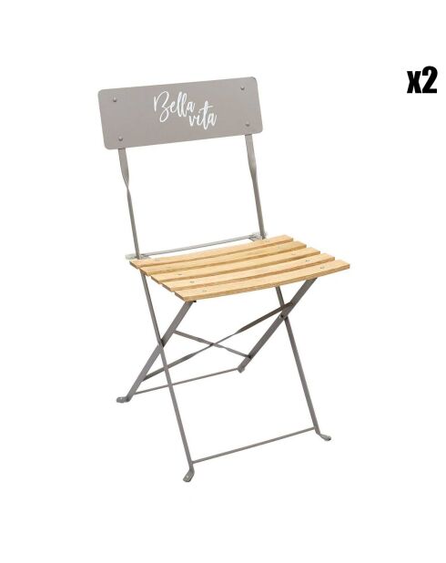 2 Chaises pliantes Bella vita grises - 42x81x48 cm