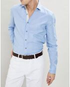 Chemise Slim Fit coton façon lin Yoke Mosaïque bleu ciel