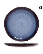 3 Assiettes plates en Grès Sapphire bleues - D.28 cm