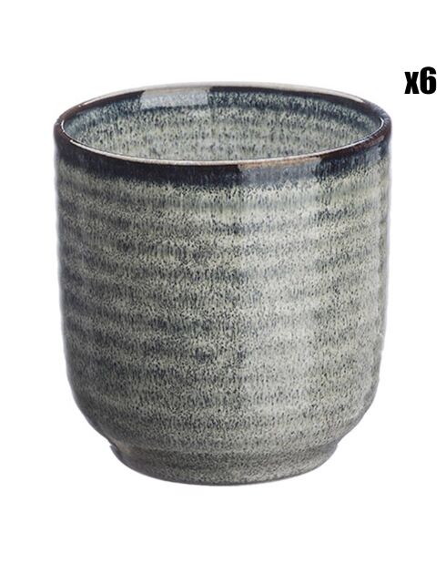 6 Tasses en Grès Zen gris/bleu - 20 cl