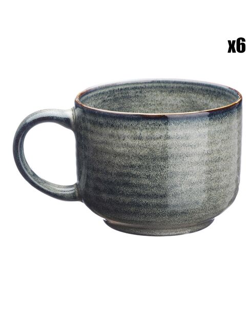 6 Mugs en Grès Zen gris/bleu - 40 cl
