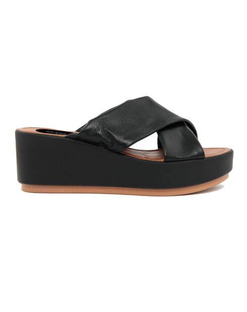 Mules en Cuir Fame noires - Talon 7 cm