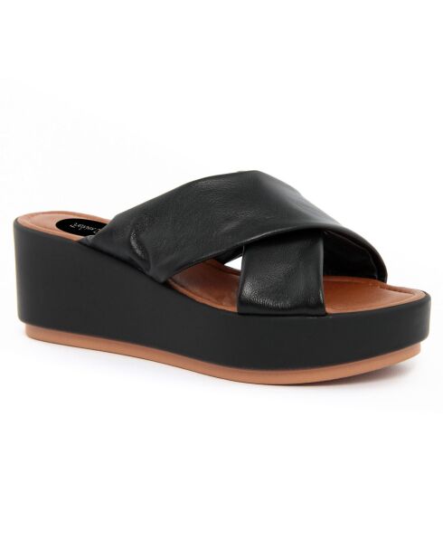 Mules en Cuir Fame noires - Talon 7 cm