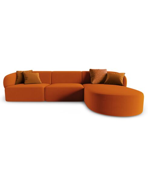 Canapé d'angle Droit modulaire Velours Chiara 4 places terracotta - 259x155x74 cm