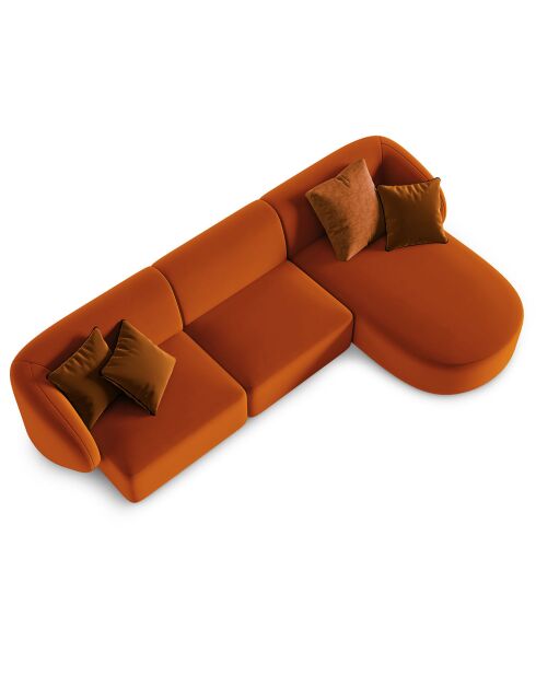 Canapé d'angle Droit modulaire Velours Chiara 4 places terracotta - 259x155x74 cm