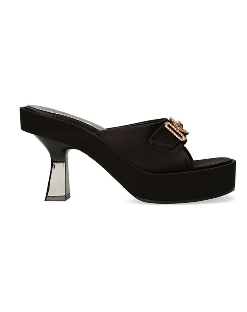 Mules en Satin Medusa Biggie noires - Talon 10 cm