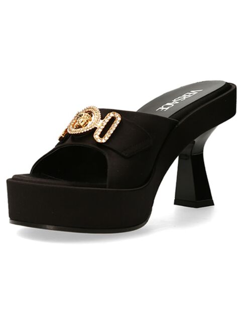 Mules en Satin Medusa Biggie noires - Talon 10 cm