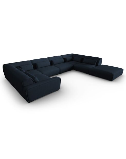 Canapé d'angle Droit panoramique modulable Lina 8 places bleu foncé - 434x319x78 cm