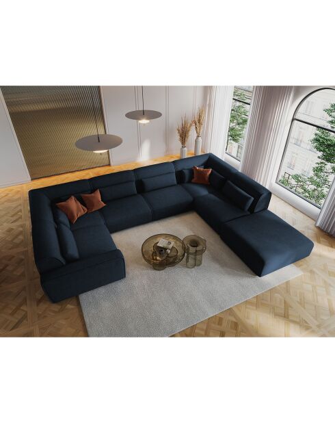Canapé d'angle Droit panoramique modulable Lina 8 places bleu foncé - 434x319x78 cm