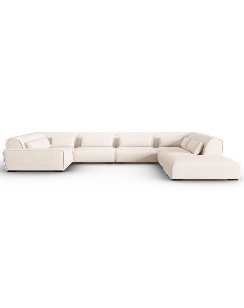 Canapé d'angle Droit panoramique modulable Lina 8 places beige clair - 434x319x78 cm