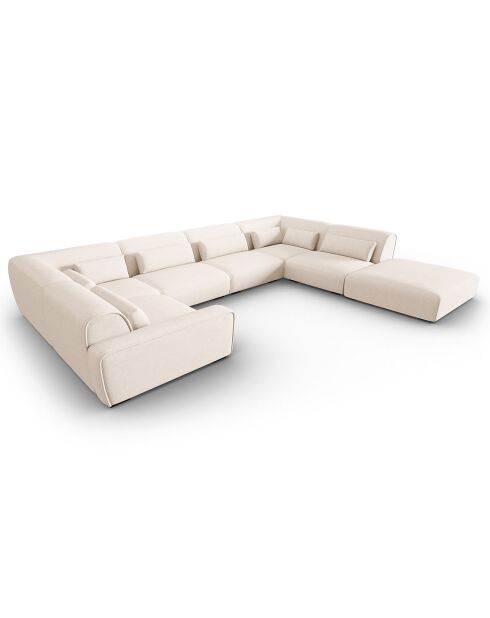 Canapé d'angle Droit panoramique modulable Lina 8 places beige clair - 434x319x78 cm