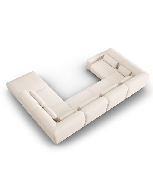 Canapé d'angle Droit panoramique modulable Lina 8 places beige clair - 434x319x78 cm