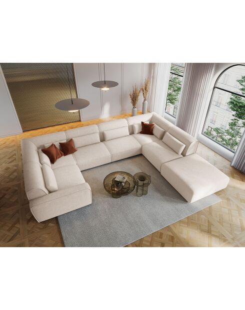 Canapé d'angle Droit panoramique modulable Lina 8 places beige clair - 434x319x78 cm