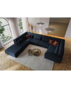 Canapé d'angle Gauche panoramique modulable Lina 8 places bleu foncé - 434x319x78 cm