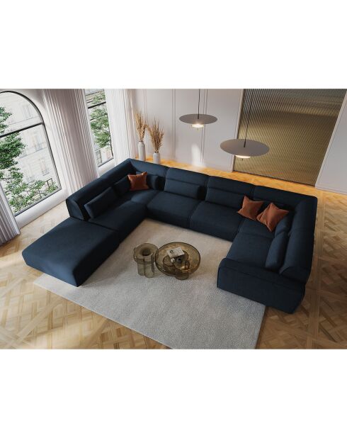 Canapé d'angle Gauche panoramique modulable Lina 8 places bleu foncé - 434x319x78 cm