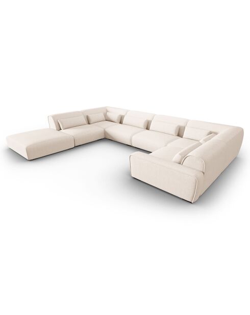 Canapé d'angle Gauche panoramique modulable Lina 8 places beige clair - 434x319x78 cm