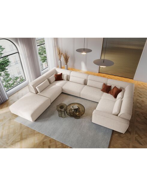 Canapé d'angle Gauche panoramique modulable Lina 8 places beige clair - 434x319x78 cm