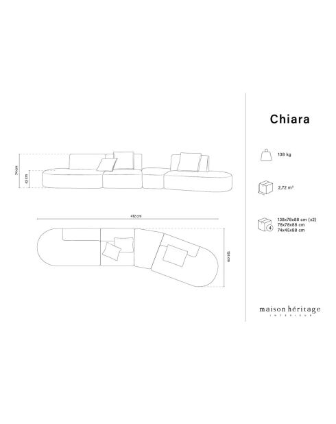 Canapé modulable Gauche Chiara 6 places beige clair - 412x124x74 cm