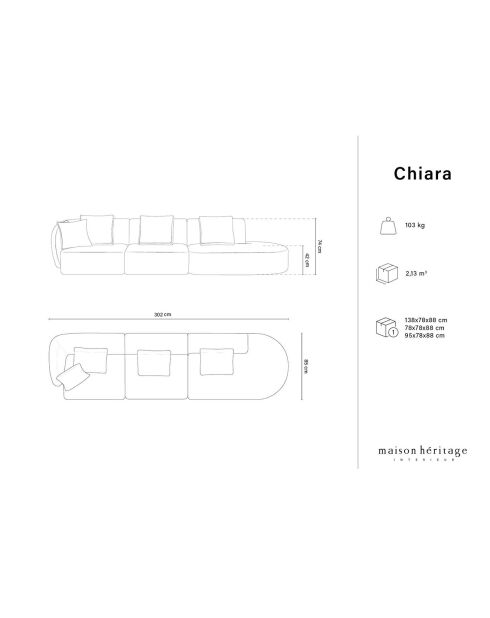 Canapé modulable Droit en Velours Chiara 4 places terracotta - 302x85x74 cm