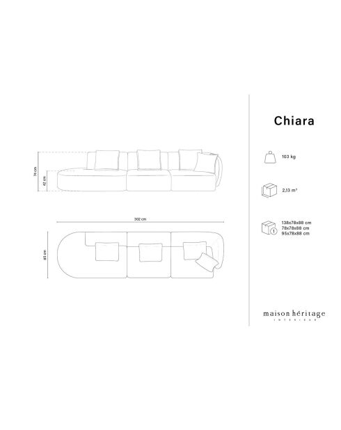 Canapé modulable Gauche Chiara 4 places noir - 302x85x74 cm