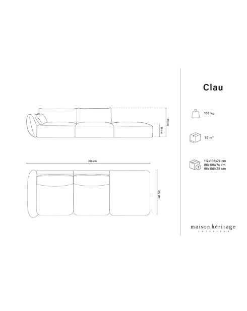 Canapé Droit Clau 4 places beige - 286x100x85 cm