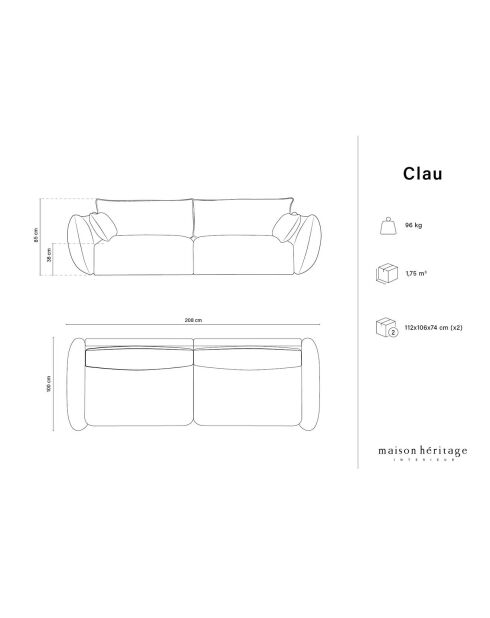 Canapé Clau 3 places gris clair - 208x100x85 cm